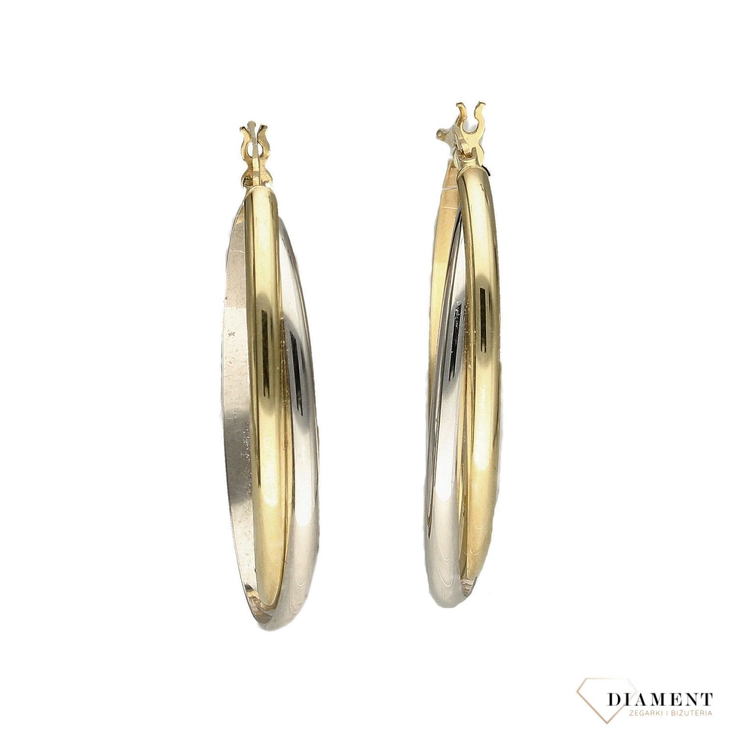 Złote kolczyki koła 585 skręcone z białym złotem owalne 2,5 cm KL 4484A.jpg